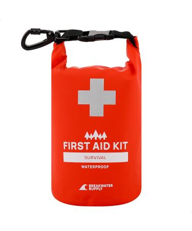 Breakwater Supply Waterproof First Aid Kit Dry Bag Bug Out Bag, Emergency Survival Supplies for Boating, Camping, Kayaking + Heavy-Duty Carabiner, Floating, Reflective, Lightweight First Aid Survival Kit (Red)