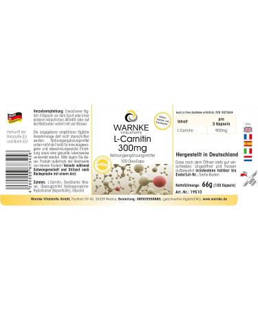 L-Carnitine 300mg - High Dose Carnipure Liquid | 100 Licaps - Premium German Pharmacy Quality | Warnke Vitalstoffe - Buy Online on GoSupps.com