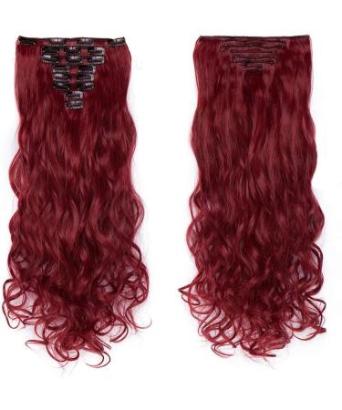 Silk-co Long Curly Wavy Clip in Hair Extension 24 Maroon&Dark Red - 8 Pcs Full Head, Synthetic Heat Resistant, 18 Clips - #Maroon&Dark Red - Buy Online on GoSupps.com