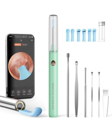 Ear-Aopick ear wax removal Otoscope 1080p HD WIFI ear cleaner camera waterproof 360 -wide angle Otoscope camera with 6 LEDs for iPhone iPad and Android smartphones green