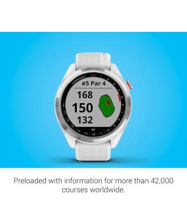 Garmin Approach S42 GPS Golf Smartwatch | Lightweight 1.2 Touchscreen | 42k+ Preloaded Courses | Silver Ceramic Bezel | White Silicone Band - Buy Online on GoSupps.com