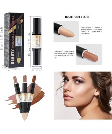 Dual-ended Contour Stick Ksndurn Contour Stick Makeup - Double-End Face Concealer Contouring Sticks Cream/Color Highlighter(Pink) Shadow(Light Brown) - Buy Online on GoSupps.com
