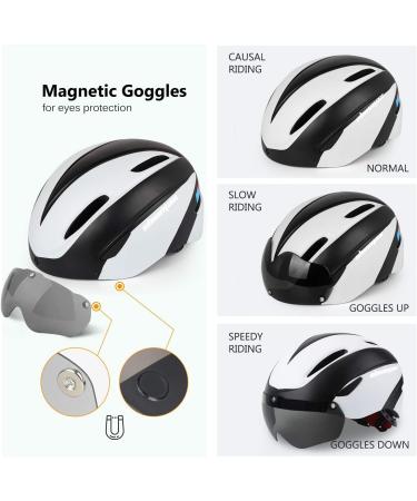 Shinmax Bike Helmet with Detachable Magnetic Goggles & Portable Bag | Adjustable Adult Cycling Helmet - Black White - Buy Online on GoSupps.com