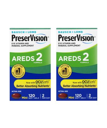 Bausch + Lomb PreserVision AREDS 2 Eye Vitamin & Mineral Supplement with OCUSorb with Lutein & Zeaxanthin from 120 Soft Gels (MiniGels) (Pack of 2)