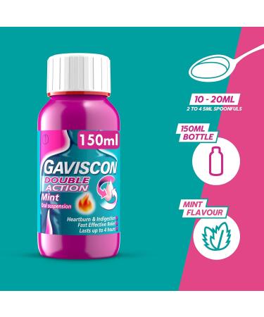 Gaviscon Double Action Mint Oral Suspension 150ml - Pack of 1 - Buy Online on GoSupps.com