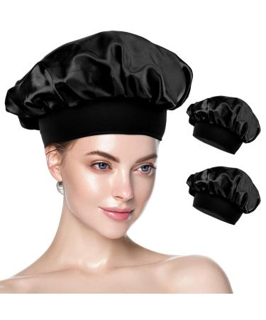 Silk Bonnet silk hood for sleeping 2 pieces of satin hair hood made of silk hair wrap sleeping caps for women and girls (black black) black & black - Buy Online on GoSupps.com