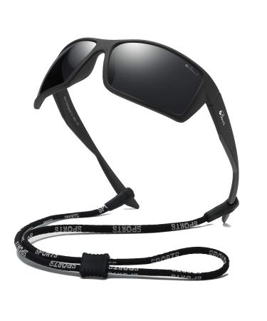 Bevi Sports Sunglasses Polarized Lens/TR 90 Frame with Spring Hinges Glasses For Men Women Cycling Running Baseball Black