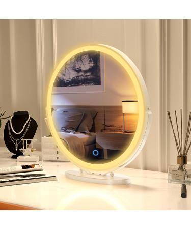 Vlsrka 20 Makeup Mirror Vanity Mirror | 3 Color Lighting | Touch Control Desk Mirror | 360 Rotatable | High-Definition Round Cosmetic Mirror - White - Buy Online on GoSupps.com