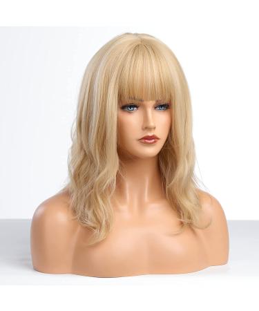 EMMOR Short Blonde Body Wave Bob Wig with Bangs | Heat Resistant Synthetic Fiber | 16 Inch Shoulder Length | Natural Looking Women's Wig - Buy Online on GoSupps.com