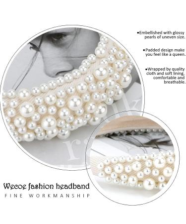 Wecoe Pearl Headband - White Bridal Headpiece for Women and Girls - Wedding Hair Accessories - Fancy Beaded Padded Headband - Gift for Her - Buy Online on GoSupps.com