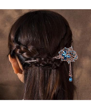 Uonlytech Flower Hair Stick Chinese Hair Chopsticks with Tassel Rhinestone Pearl Hair Pin Vintage Long Hair Decoration for Women Girls (Sky-Blue) Sky blue - Buy Online on GoSupps.com