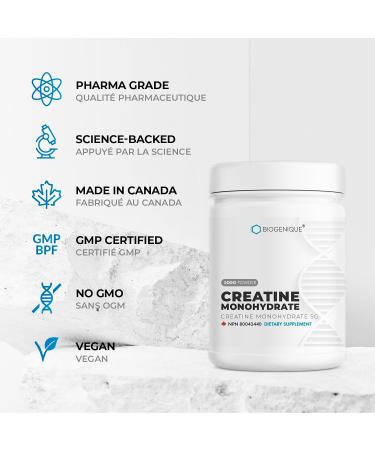BIOGENIQUE Creatine Monohydrate Powder 500g - For Muscle Building Increased Strength Enhanced Energy and Improved Athletic Performance - Pharmaceutical grade Creatine Supplement 5000mg per Serving- Vegan Made in Canada - Buy Online on GoSupps.com