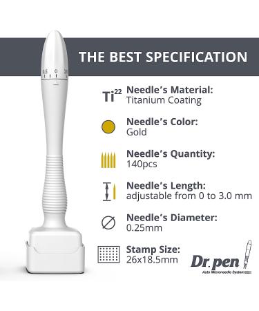 Dr.Pen Adjustable Microneedling Derma Stamp for Hair Growth - Professional 140 Titanium Pins Stamp for Skin & Beard - Best Derma Roller Alternative - Buy Online on GoSupps.com