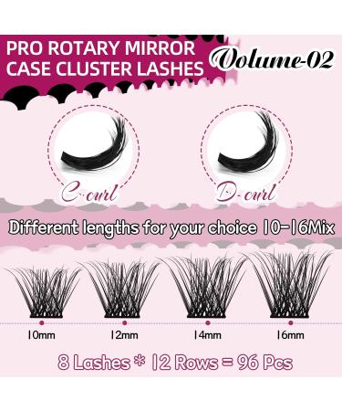 Pro Individual Eyelashes - 96 PCs Cluster Lashes with Rotating Mirror | DIY Eyelash Extensions | C Curl 10-16 Mix - Buy Online on GoSupps.com