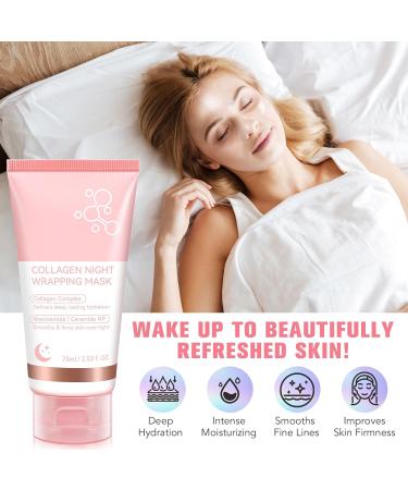 AIKUWWOIRQIA Collagen Night Wrapping Mask Korean peeloff facial mask with collagen deep hydration soothing and elastic reduces fine lines and minimizes pores 75 ml - Buy Online on GoSupps.com