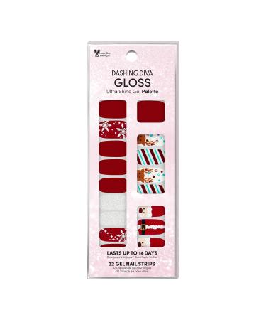 Dashing Diva Gloss Holiday Nail Strips - Santa's Helper | UV Free, Chip Resistant, Long Lasting Gel Nail Stickers | Contains 32 Nail Wraps, 1 Prep Pad, 1 Nail File