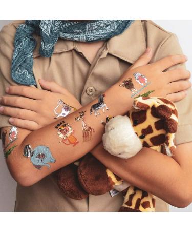 Safari Adventure Variety Set - 25 Premium Waterproof Metallic Kids Temporary Tattoos | Animal Party Foil Gold/Silver/Black Flash Tattoos - Buy Online on GoSupps.com