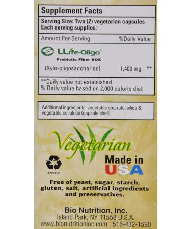 Bio Nutrition Inc Pre-Biotic Fiber - Life-Oligo 1400mg - 60 Vegetarian Capsules | Gluten-Free, Clinically Tested, Improve Gut Health - Buy Online on GoSupps.com