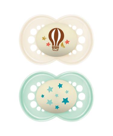 MAM Original Night Pacifiers in a set of 2 SkinSoft Silicone with Pacifier Holder 16+ Months Neutral