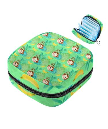 Storage bags for women's bandages cute watercolor monkeys portable menstrual pad bag panty lip inlays tampons women's bandages storage holder for women school office multi-colored 01
