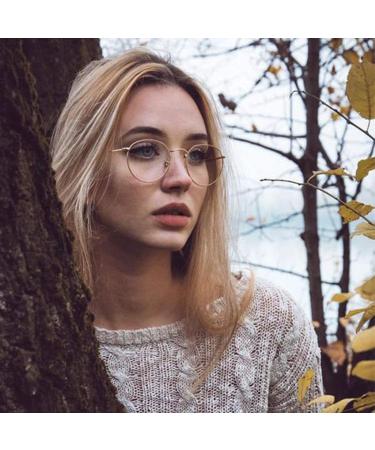 Blue Light Blocking Glasses Retro Round Clear Lens Eyeglasses B1 Gold - 50mm - Buy Online on GoSupps.com