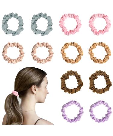 12 Pieces Silk Hair Ties Satin Elastic Hair Ties 6 Colors Simple Plain Hair Scrunchies Satin Ropes Suitable for All Hair Types and Styles