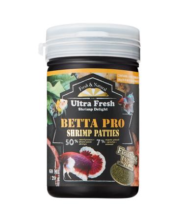 Ultra Fresh Betta Fish Food, Betta Pro Shrimp Patties, 50% Sword Prawns + Akiami Paste Shrimps, All Natural Protein, Rich in Calcium, for Betta's Healthy Development and Cleaner Water 0.70 Ounce (Pack of 1)
