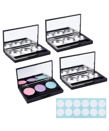 Superfindings 4 sets diy empty eyes shadow box plastic 3 compartments eyeshadow pallets under boxes with empty round aluminum pallet tanks for eyeshadow lipstick rouge powder