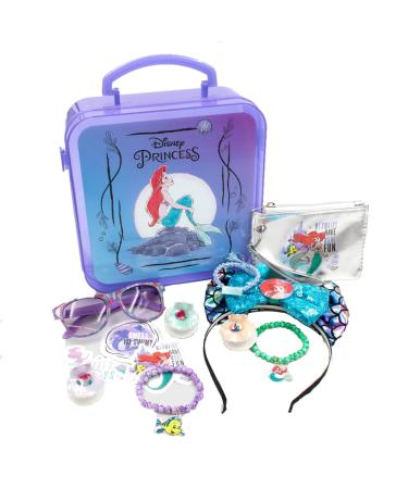 Disney Princess Little Mermaid Girls Collectible Gift box Bundle - Includes Lunch Box Headband Bracelets Hair Clips Sunglasses Stickers and Pouch Great gift box for girls Blue