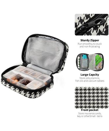 Classic Houndstooth Travel Pill Organizer - 7 Day Pill Box Holder for Vitamins & Medicine | Large Daily Organizer for Family & Travel  - Buy Online on GoSupps.com