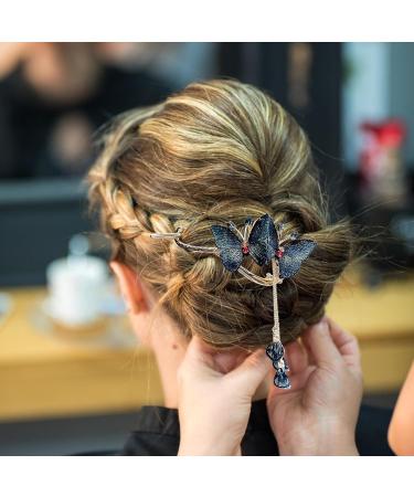Butterflies Hair Clips | Hair Accessories Clip For Women | Rhinestone Tassel Hair Chain Chic Hair Accessories Nonslip Grip Embellished With Rhinestones For Daily Use Blue - Buy Online on GoSupps.com