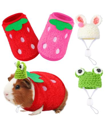 4 Pieces Guinea Pig Stuff Includes 2 Guinea Pig Clothes and 2 Cute Mini Hats with Adjustable Strap Small Animal Warm Vest Cozy Hand Knitted Hat for Guinea Pig Hamster Bunny (Frog Style)