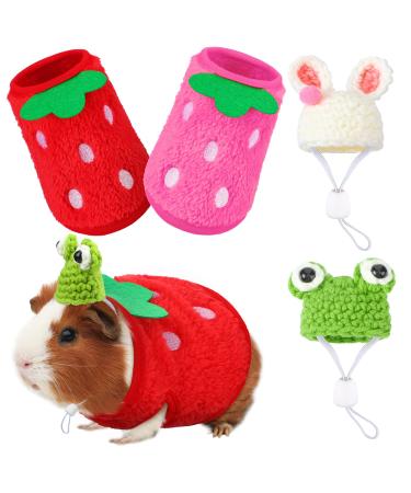 4 Pieces Guinea Pig Stuff Includes 2 Guinea Pig Clothes and 2 Cute Mini Hats with Adjustable Strap Small Animal Warm Vest Cozy Hand Knitted Hat for Guinea Pig Hamster Bunny (Frog Style) - Buy Online on GoSupps.com