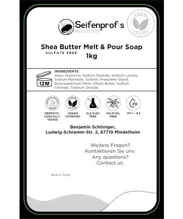  Seifenprofis Organic Shea Butter - 1kg - SLS + SLES Free - Glycerin Soap - Raw Soap - Soap Base for Soap Casting - 100% Vegan - Buy Online on GoSupps.com