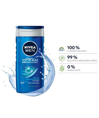 Nivea Men Fresh Ocean Shower Gel - Revitalizing 250ml Sea Minerals for Body Face & Hair Ocean-Fresh Fragrance - Buy Online on GoSupps.com