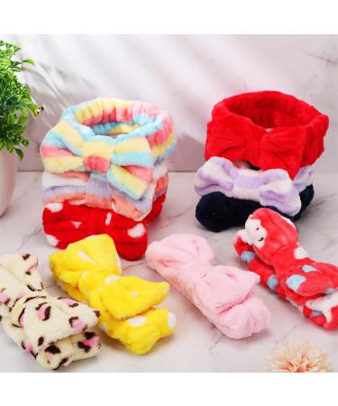24 Pack Spa Headband Bow Hair Band for Women - Soft Flannel Towel Head Wraps for Skincare, Shower, Yoga - Adjustable and Stylish Designs - Buy Online on GoSupps.com