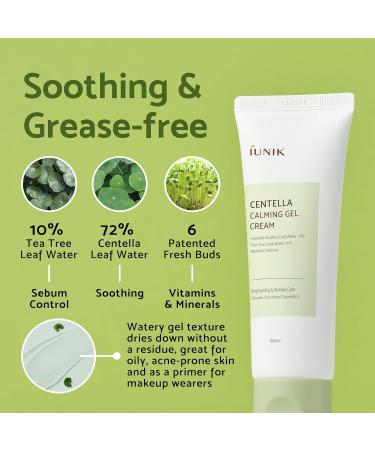 IUNIK Centella Calming Gel Cream Vegan Non-Sticky Face Moisturizer Acne-prone Sensitive Oily Dry Skin Hydrating Plant-based - Centella 70% Tea Tree Water 10% Rosacea Breakout Blemish Korean Skincare - Buy Online on GoSupps.com