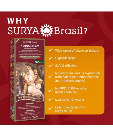Surya Brasil Henna Cream Hair Color Treatment - Natural Semi Permanent Dye for Gray Hair Coverage & Deep Conditioning - Light Brown 2.37 oz / 70 ml - Buy Online on GoSupps.com