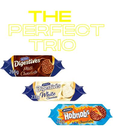McVitie's Chocolate Biscuit Trio - Milk Chocolate Digestives Hobnobs and White Chocolate Digestives (3-Pack Assortment) - Buy Online on GoSupps.com