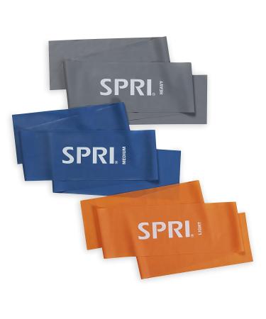 SPRI Flat Bands 3-Pack - Resistance Band Kit Set with 3 Levels of Resistance - Exercise Bands for Strength Training Flexibility & Body Workout - Versatile Fitness Tool - Light Medium and Heavy