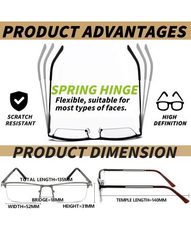JJwell Men's 3-Piece Reading Glasses Set - Blue Light Filter Rectangular Half Metal Anti-Eye Strain UV Protection - Presbyopia 2.5 in Black Gunmetal & Brown - Buy Online on GoSupps.com