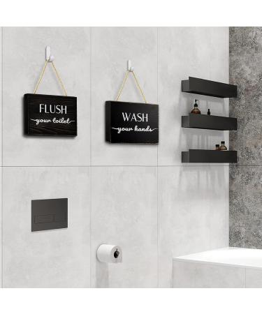Set of 2 Black Farmhouse Bathroom Signs - Wash Hand & Flush Toilet Plaques for Rustic Wood Decor - Buy Online on GoSupps.com