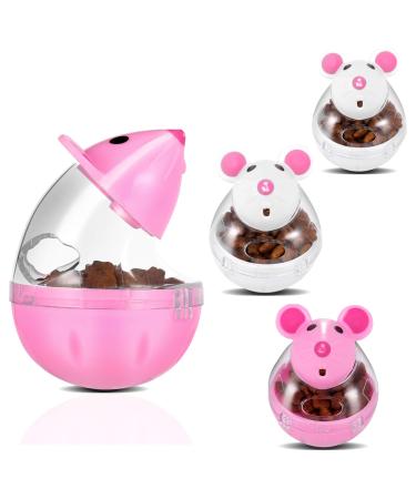 PORTOWN 4 Pcs Cat Food Ball Dispenser, Small Cat Food Balls Slow Feeder Mice Shaped Tumbler Cat Food Toy Cat Treat Toy Feeder Toy for Interactive Training(Pink,White)