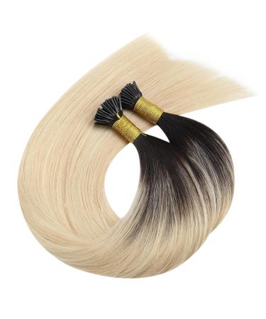 Moresoo Real Hair Extensions - 40cm Keratin Bonding I-Tip Extensions in Platinum Blonde Dark Brown & Caramel Blonde - #2/27/613 50 Strands 40g 0.8g Each - Buy Online on GoSupps.com