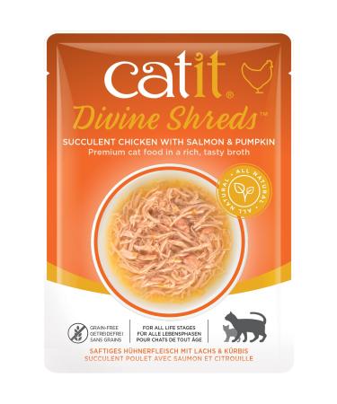 Catit Divine Shreds Wet Cat Food Toppers Chicken with Salmon & Pumpkin 75 g Pack of 18 Retail Units