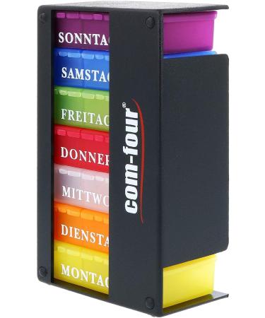 COM-FOUR 2x Drug Doser 7 Days - Medication Box for Morning Lunch Evening - Pill & Tablet Organizer - Weekly Dosing Solution in Black & Silver - Buy Online on GoSupps.com