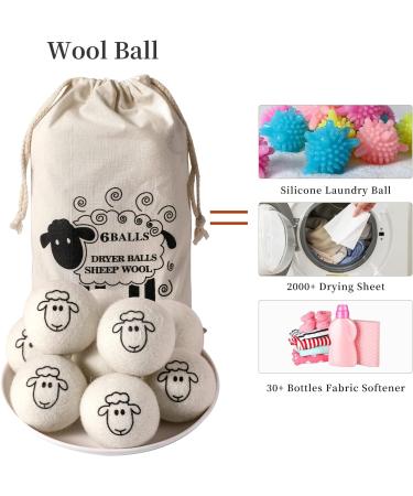 Organic XL Wool Dryer Balls - 6 Pack Sheep Pattern | Cute Fabric Softener | Shorten Drying Time | Reusable Laundry Essential - Buy Online on GoSupps.com