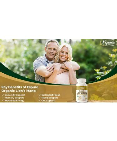 Espure Organic Lion's Mane USDA Certified Organic Lab Tested Non-GMO Gluten Free 60 Count - Buy Online on GoSupps.com