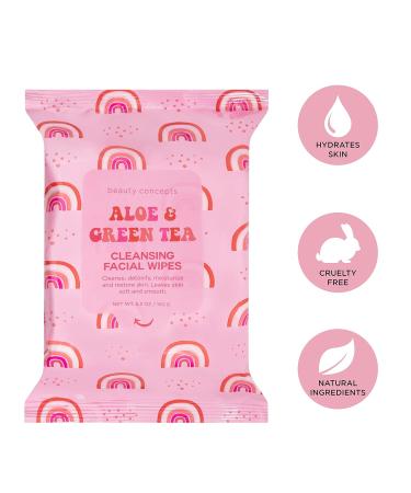 Beauty Concepts Facial Wipe Set - 4 Packs of Makeup Removing Wipes with Aloe, Green Tea, Vitamin C, Lavender, Mint - Soft & Hydrating - Buy Online on GoSupps.com