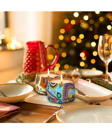 Set of 2 Aromatherapy Soy Wax Candles - Portable 4.4 OZ Tin Candles | Perfect Gift for Christmas Thanksgiving & Valentine's Day - Colorful Paisley Design - Buy Online on GoSupps.com